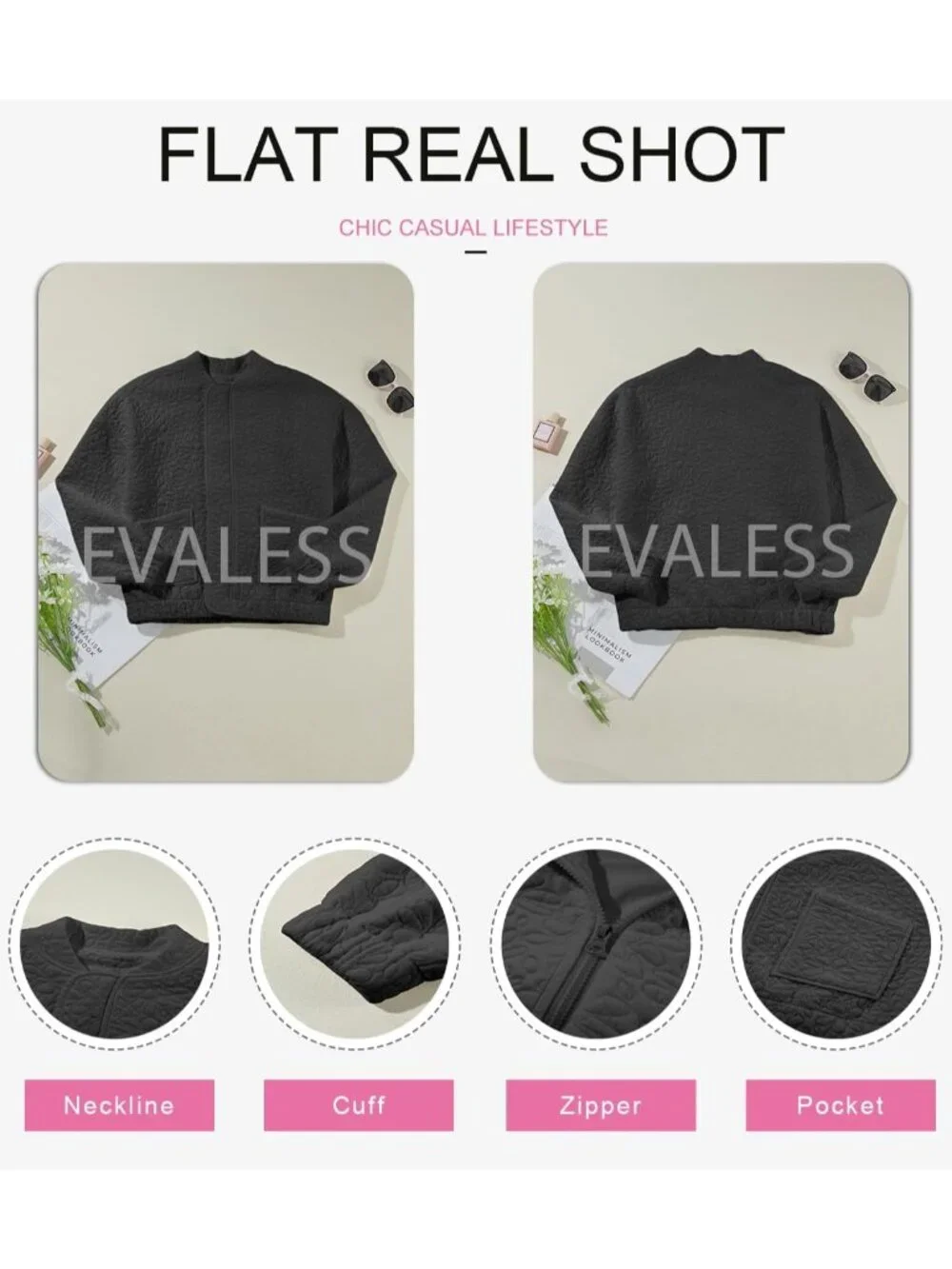 Women's Black Lightweight Stand Collar Long Sleeve Outerwear Bomber Jacket